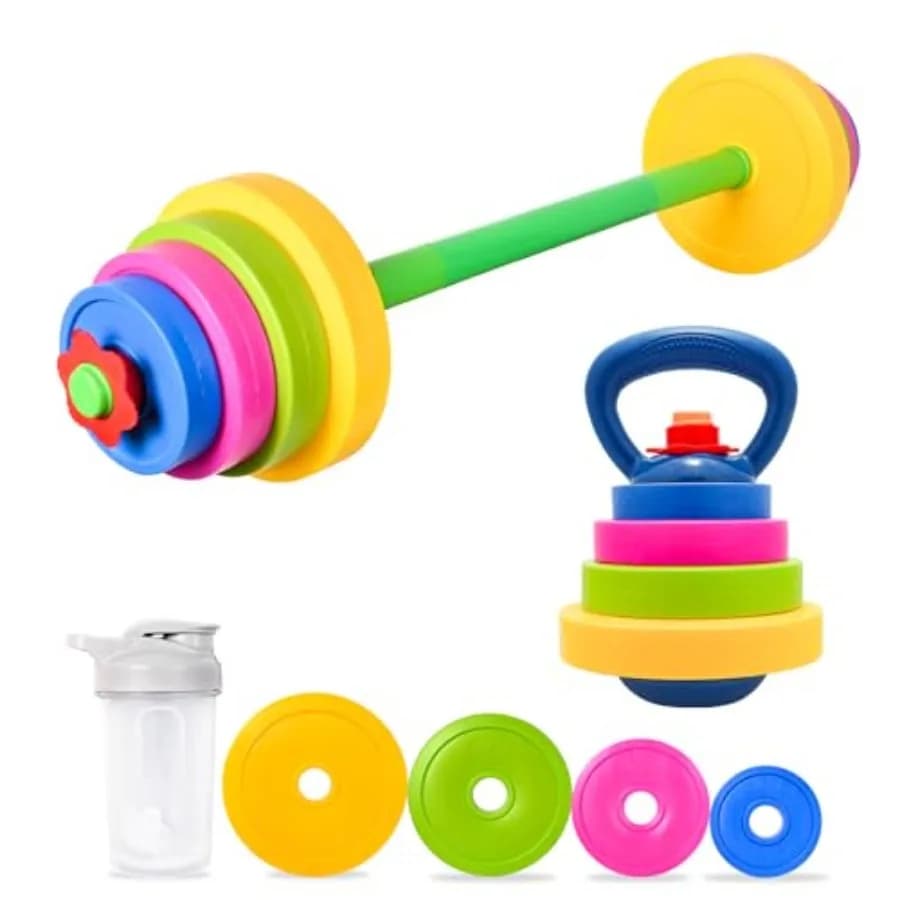 Set Fitness 3-in-1 con Bilanciere Regolabile, Kettlebell e Borraccia Riutilizzabile – Attrezzatura da Palestra per Gioco di Ruolo, Esercizio e Divertimento