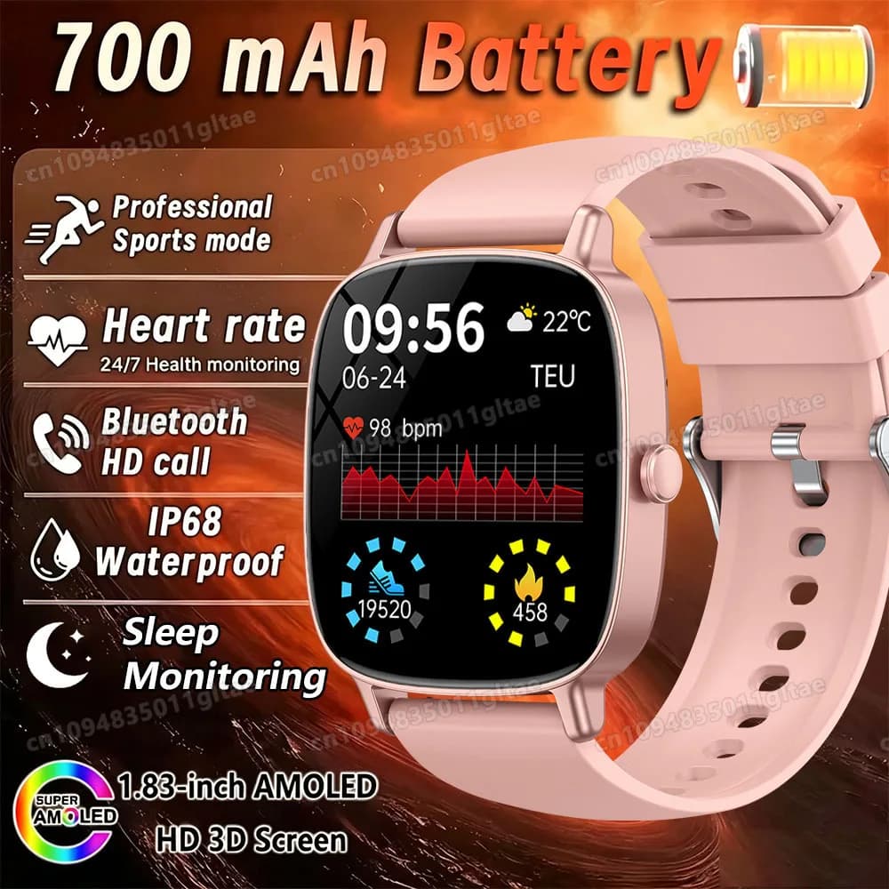 New Smartwatch with 700mAh Battery, Cardiaca and Sleep Frequency Monitor, Bluetooth Calls, IP68 Waterproof, for Men and Women, Compatible with Android and iOS