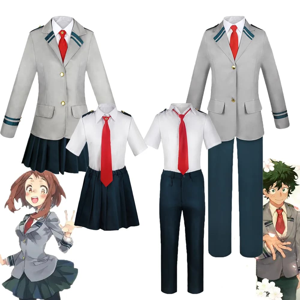 Anime OCHACO URARAKA Cosplay My Her Costume deku Gray coat pants tie Set School Uniform Halloween party man woman Fancy Costumes