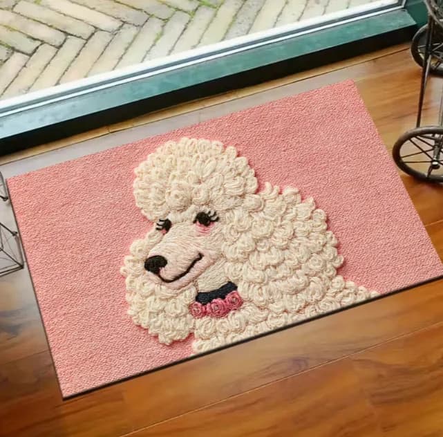 Tappetino Morbido a Forma di Barboncino con Pelo Bianco e Occhi Neri, Tappeto Confortevole per Porta, Soggiorno e Decorazione Festiva per la Casa