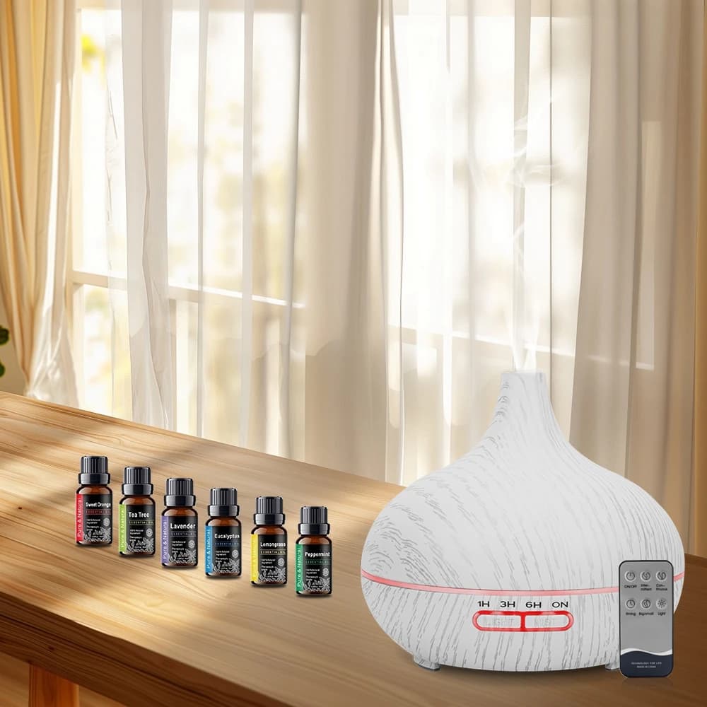 Per l'Aromaterapia Domestica, Idea Regalo! Diffusore di aromi da 550 ml per la casa con telecomando, 6 oli essenziali, umidificatore a ultrasuoni per la casa