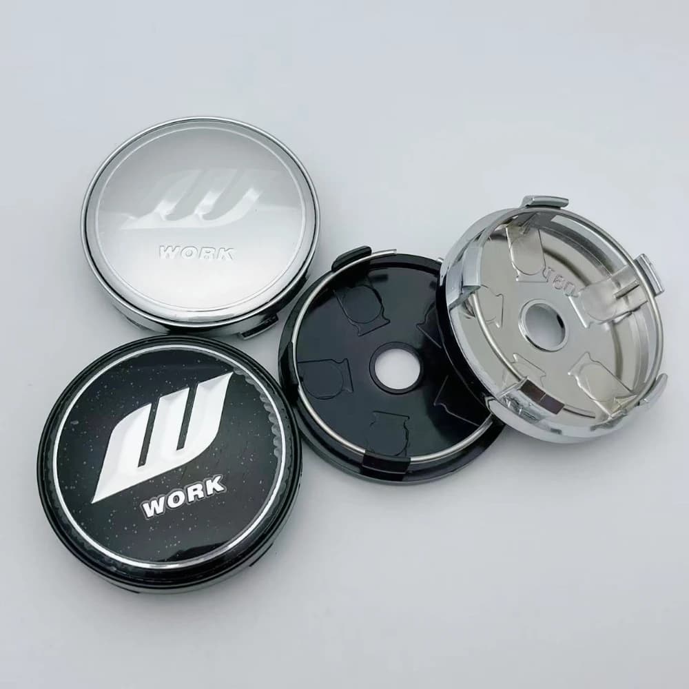 4pcs 60MM ( 56MM I.D ) Car Wheel Center Caps with W Work Logo Emblem Wheel Hubcaps Auto Rim Cover Black/Silver Car Accessories