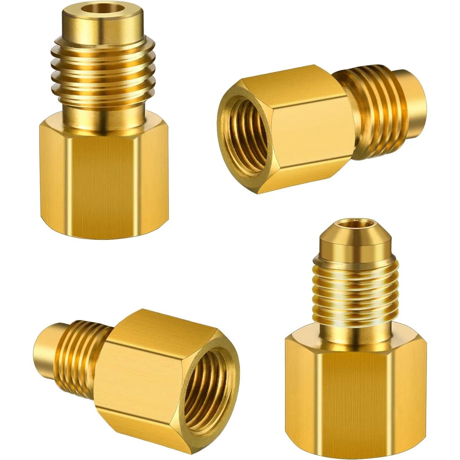 2Pcs/Set R134A Brass Refrigerant Tank Adapter to R12 Fitting Adapter 1/2 Female to 1/4 Male Flare Adaptor Valve Core and Vacuum