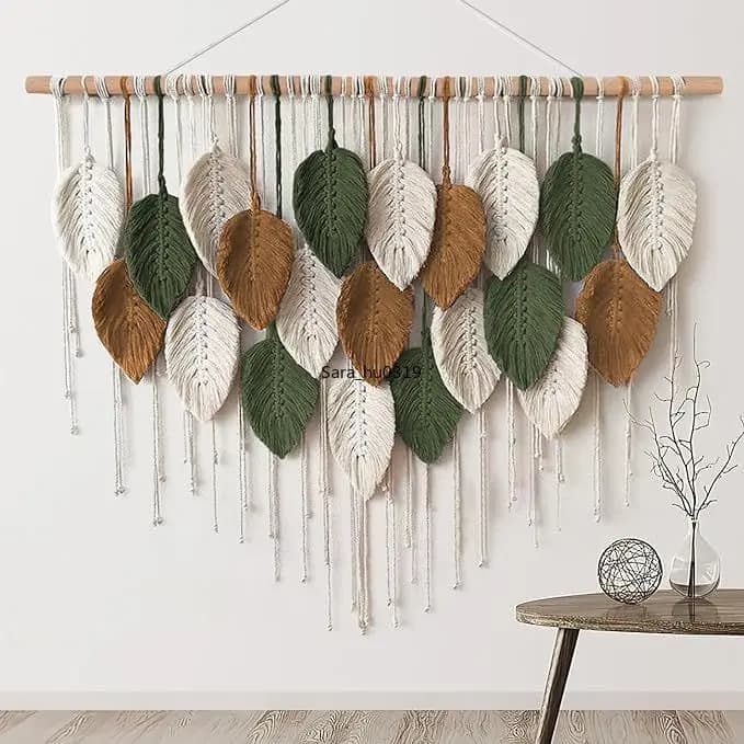 Boho Leaf Tapestry Handmade Woven Wall Hanging Nordic Tassel Decor for Bedroom Living Room Apartment