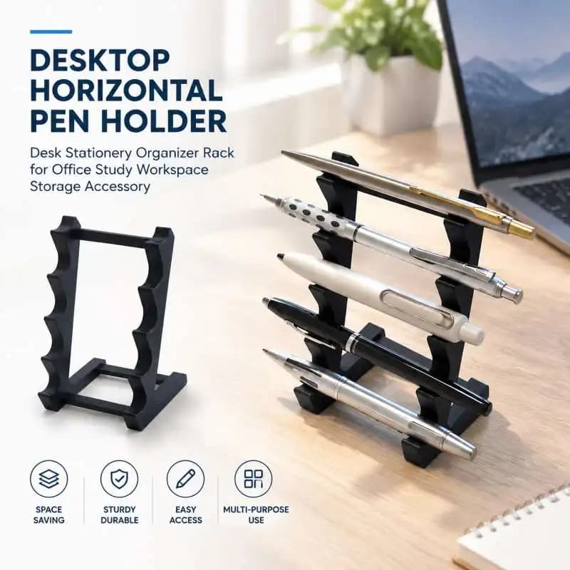 Desktop Horizontal Pen Holder Desk Stationery Organizer Rack for Office Study Workspace Storage Accessory