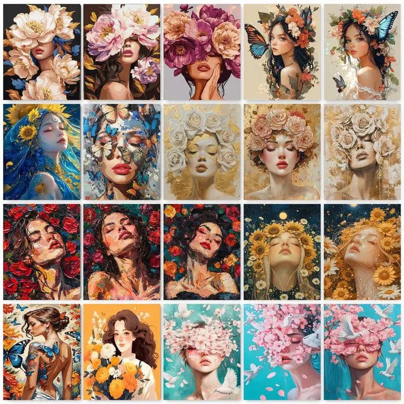 GATYZTORY Painting By Numbers Hand Girl Butterfly Flower Adult Kit Landscape DIY Acrylic Paint Canva Artwork Gift Home Decorate