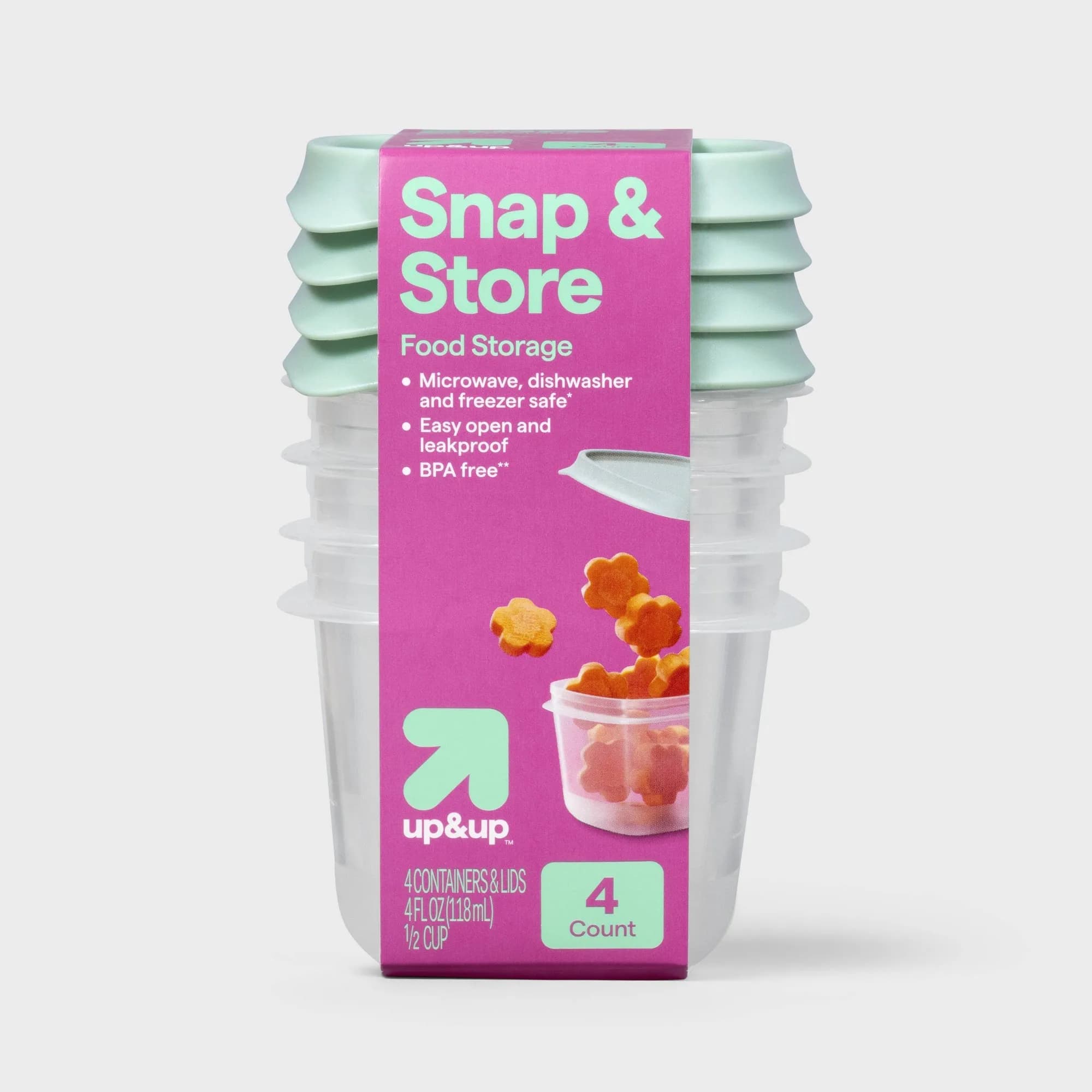 4ct Mini Square Half Cup Food Storage Containers, Bpa Free Stackable Plastic Snack Cups For Kitchen Meal Prep