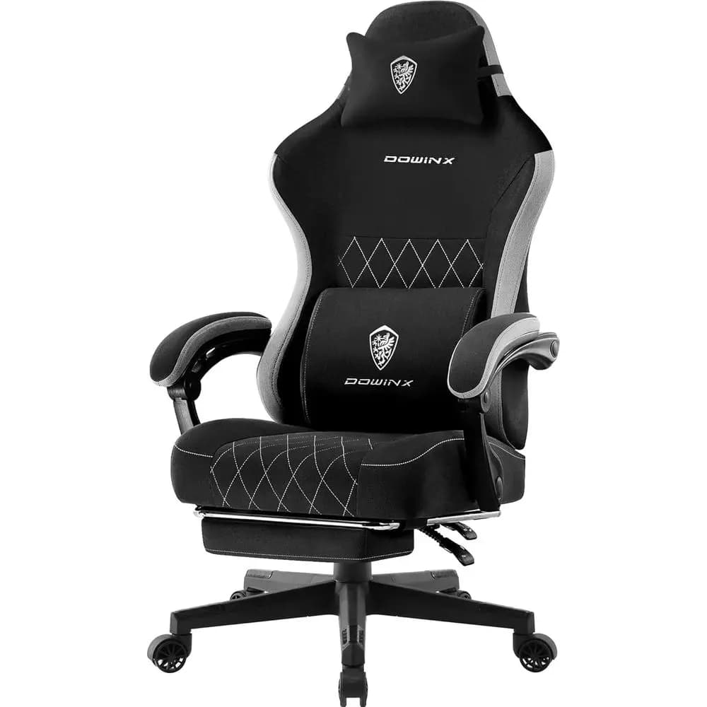 Sedia da Gaming Ergonomica in Tessuto Traspirante con Supporto Lombare, Altezza Regolabile e Poggiapiedi per Adulti, Nera
