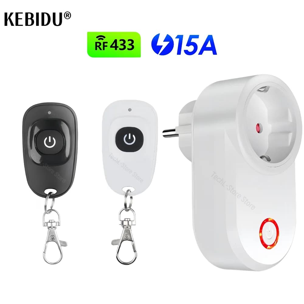 Wireless remote control switch Electrical socket EU smart wall socket and 433 MHz transmitter 220 V 15 A plug for LED/Light/Lamp
