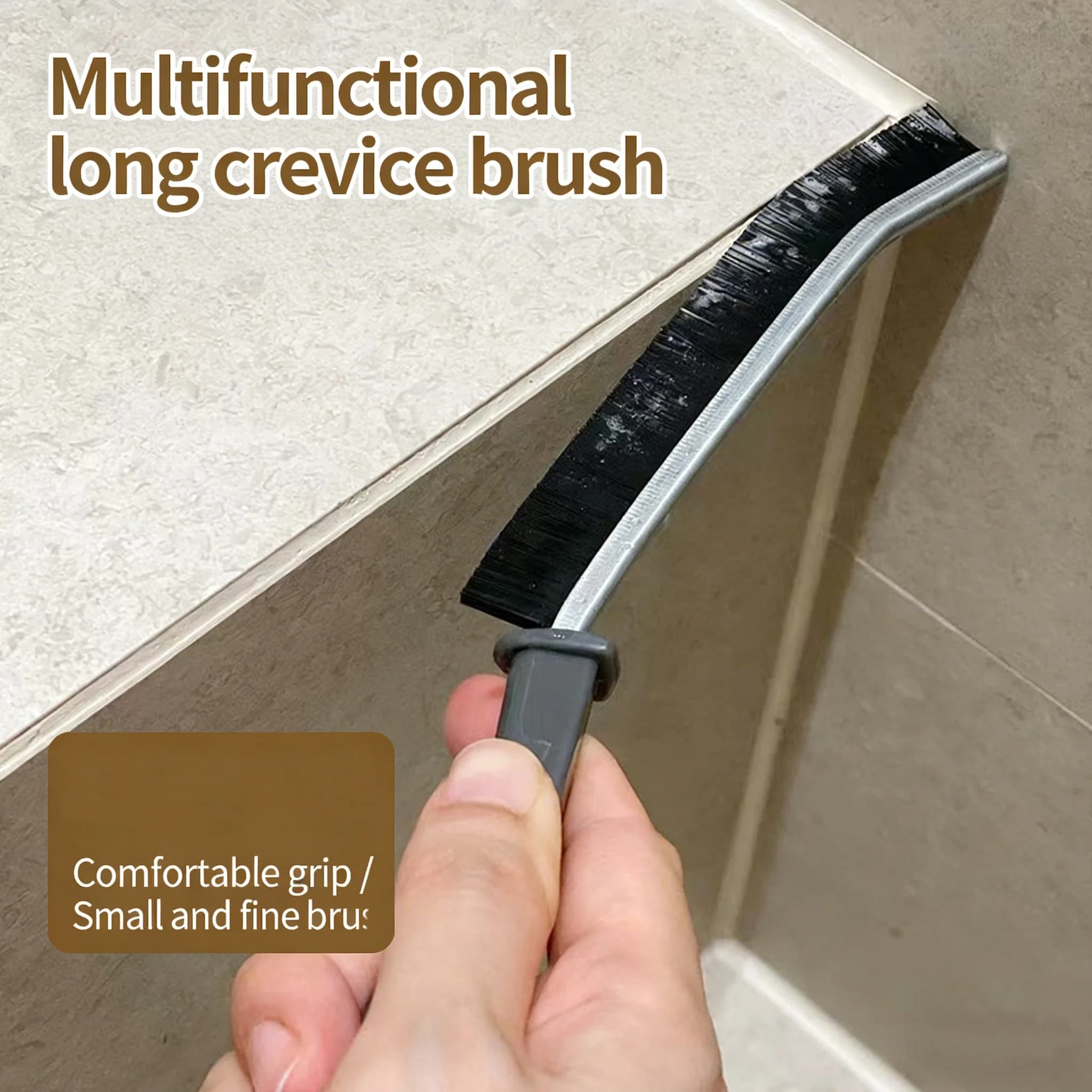 Spazzola per la pulizia delle fessure con manico lungo, per piastrelle del bagno, scanalature delle finestre, angoli morti della cucina, strumento per la pulizia di polvere e capelli.