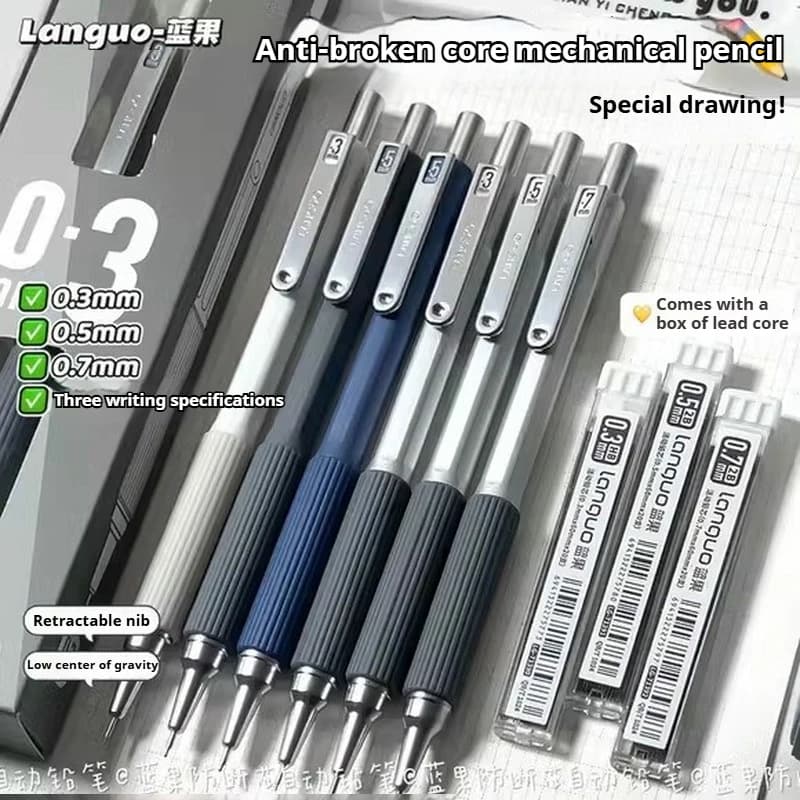 0.3 0.5 0.7mm Set di matite meccaniche Schizzo artistico Pennino retrattile Matita automatica a bassa gravità Matita per scrittura scolastica Cancelleria