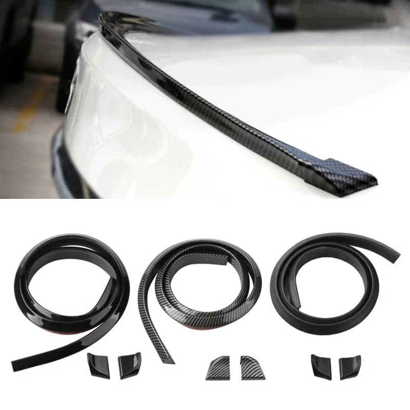 Universal Carbon Fiber Rear Spoiler 1.5m/4.9ft Soft Rubber Trunk Lip Kit Punch-Free Peel Stick Adhesive Flexible Car
