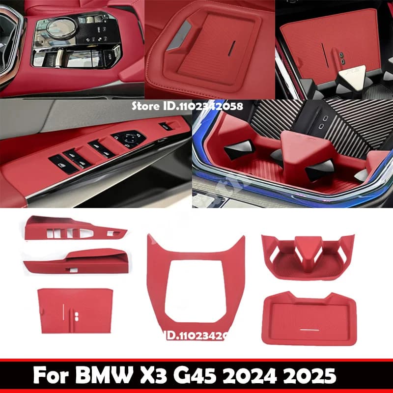 For BMW X3 G45 2024 2025 Front Door Window Switch Center Console Gear Cup Holder Mat Wireless Charging Pad Rear Armrest Mat