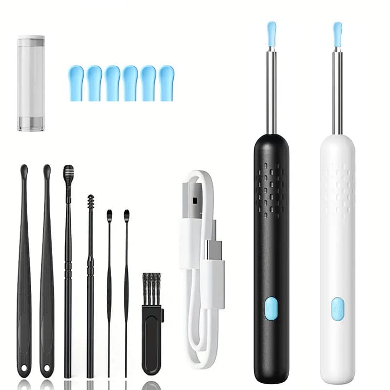 Pulitore per le orecchie con fotocamera Kit per la rimozione del cerume per endoscopio per la rimozione del cerume con 6 pick per le orecchie e 7 strumenti tradizionali con funzione WiFi