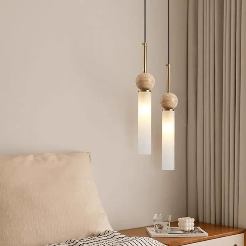Bedside Table Lamp Wabi-Sabi in cave stone Suspension lamp for vintage Nordic restaurant in creative cream