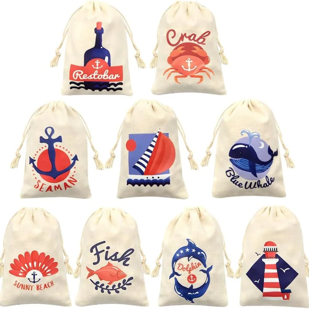 9 Pack Nautical Drawstring Gift Bags Nautical Anchors Boat Cruise Nautical Themed Birthday Party Favor Baby Shower Wedding Gift