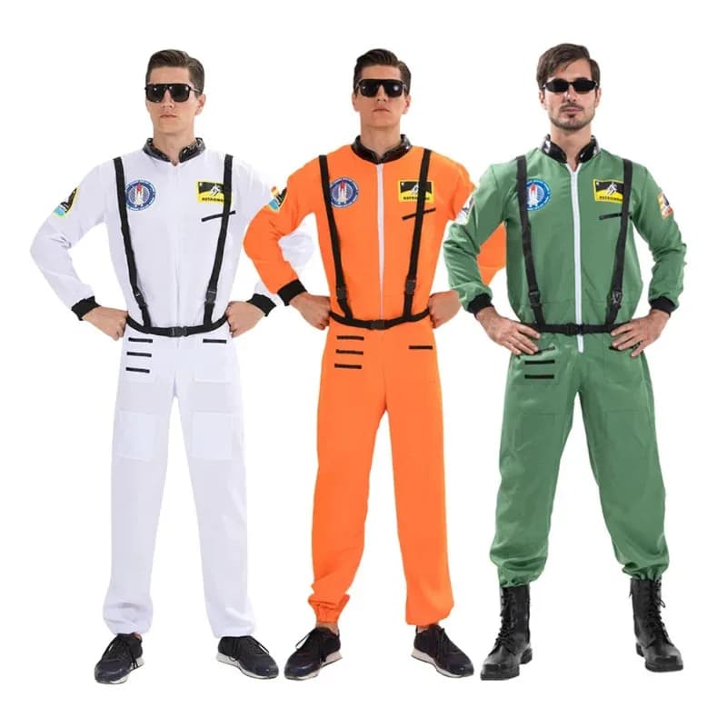 NewMen’s Astronaut Costume Alien Spaceman Uniform Halloween Adult Costumes Solid Color Pilot Jumpsuit Purim Carnival Party O RC7