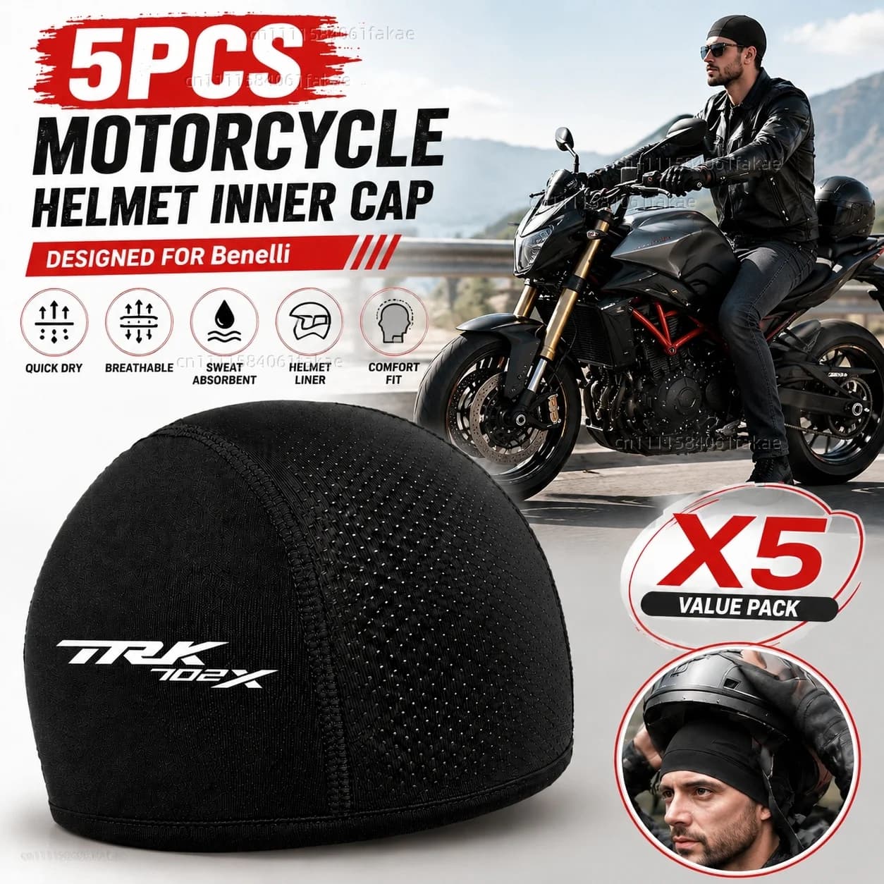 5pcs Motorcycle Helmet Inner Cap Hat Quick Dry Breathable Hat Racing Cap Thin Soft Beanie For Benelli TRK702X TRK 702 X Trk 702x