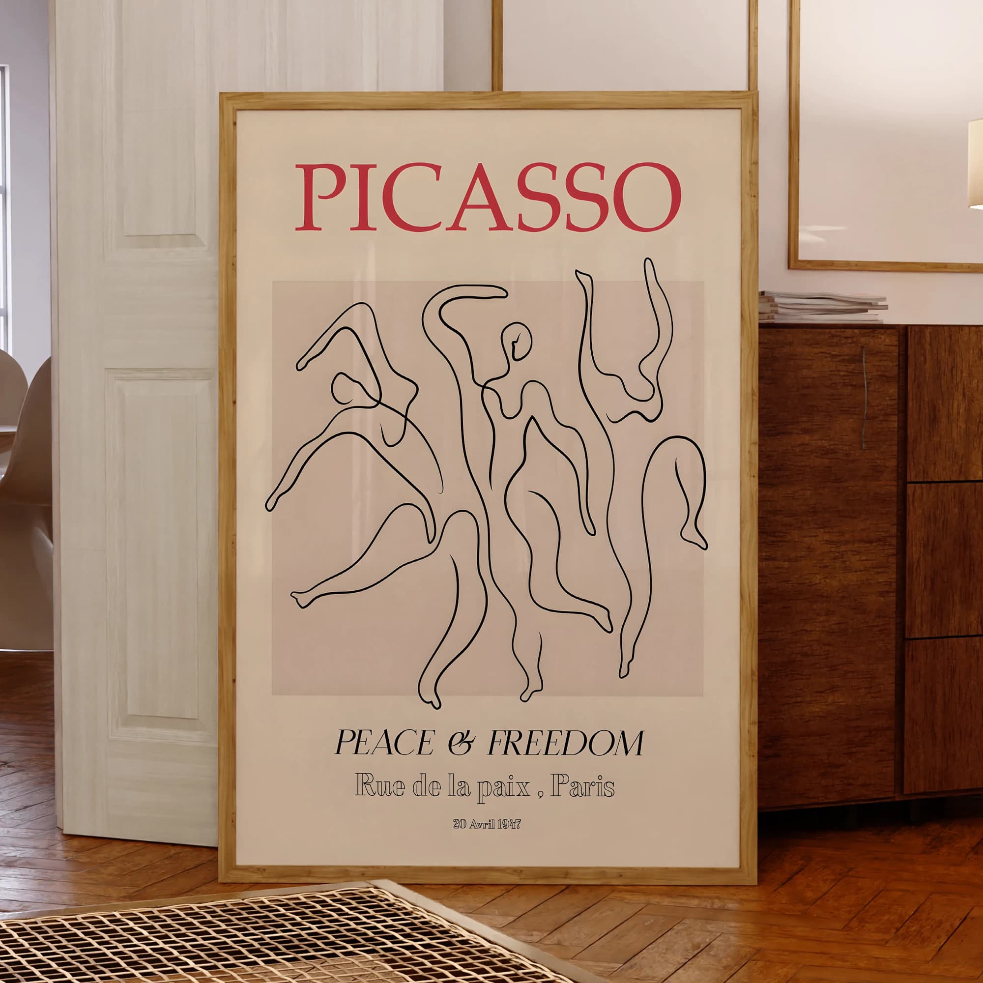 Picasso Modern Three Dancers Freedom Wall Art Stamps with Aluminum Frame Painting on Canvas Poster Picture For Living Room Decorations for Home