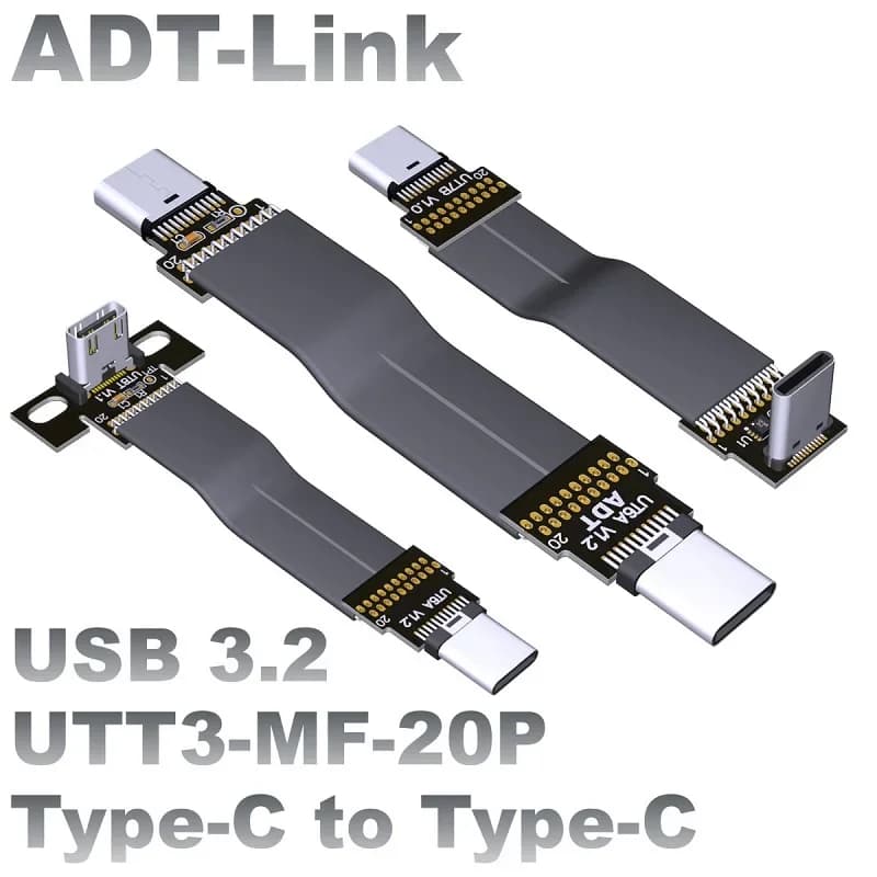 ADT-Link 20G USB 3.2 Tipo C Gen2x2 Cavo a nastro piatto Piega 90 Estensore angolato Carica dati OTG FPC FPV Cavo per fotografia aerea 20P