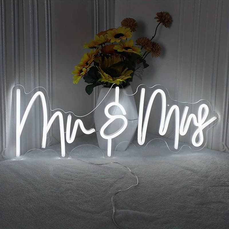 Mr Mrs insegne al Neon per la decorazione della parete, luce al Neon a LED per la decorazione della parete della festa di san valentino di anniversario dell'appartamento del regalo della ragazza