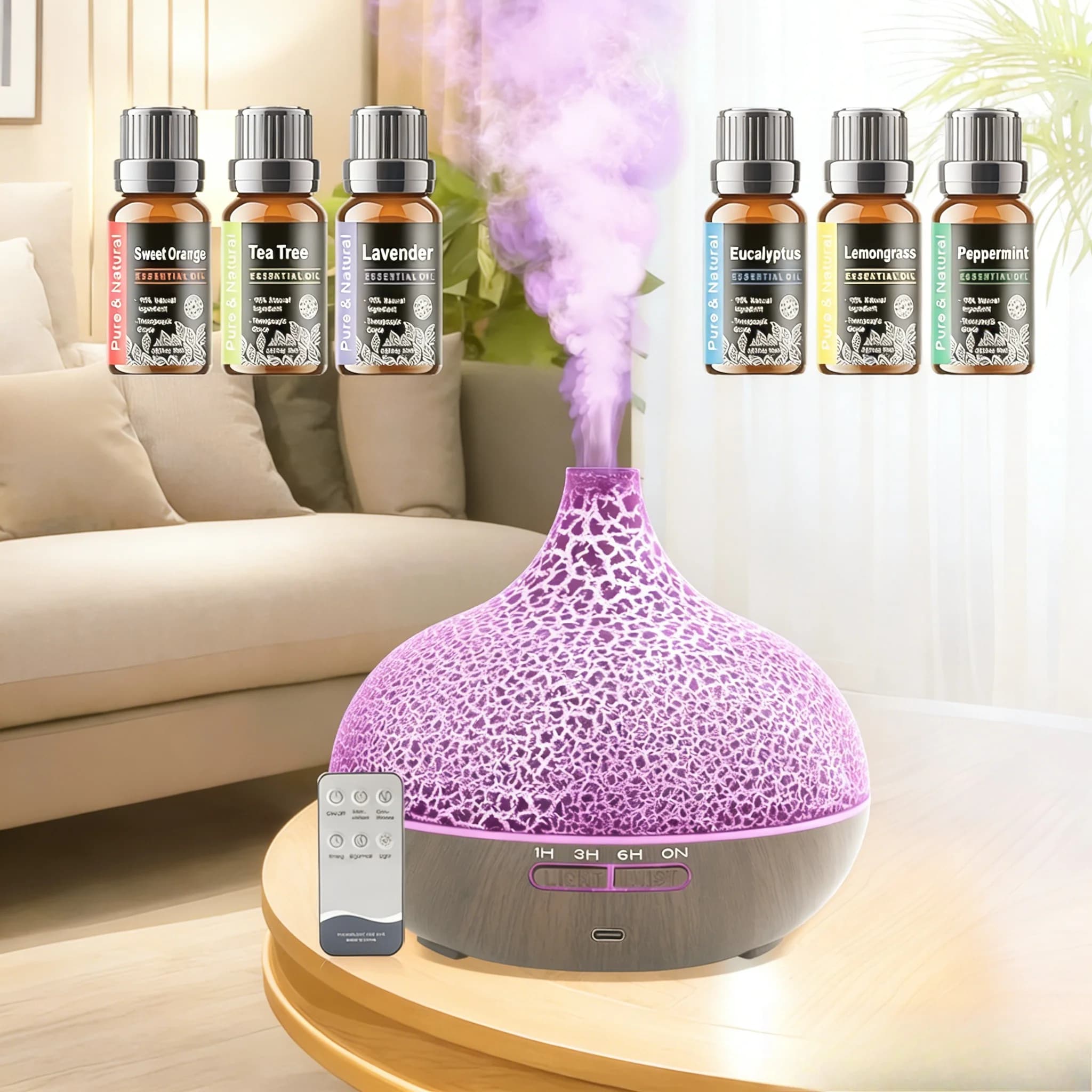 Umidificatore da 550ml, Diffusore di Aromi a Ultrasuoni con Nebbia Fredda per Casa e Camera da Letto, Spegnimento Automatico, Super Silenzioso, 2-in-1 per Oli Essenziali