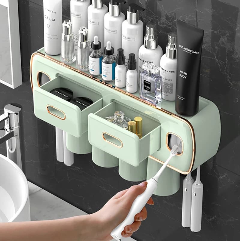 Adsorbimento magnetico Invertito Spazzolino Da Denti Supporto di 2 Automatico di Dentifricio Squeezer Dispenser Rack di Stoccaggio Accessori Per il Bagno Set