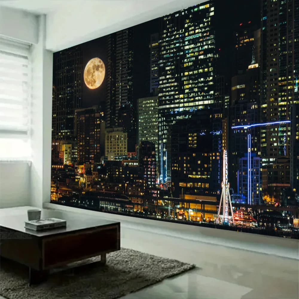 Urban night view tapestry, wall hanging cloth, hippie wall decoration, living room, bedroom, Bohemian home aesthetic decoration