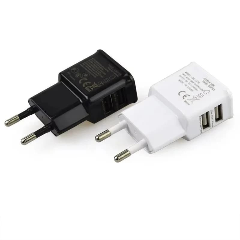 ​ ​ Caricatore USB universale doppio 5V1A con spina EU ​ ​ Caricatore USB a 2 porte, adattatore di alimentazione da viaggio, caricatore da parete per iPhone, Xiaomi, Oppo