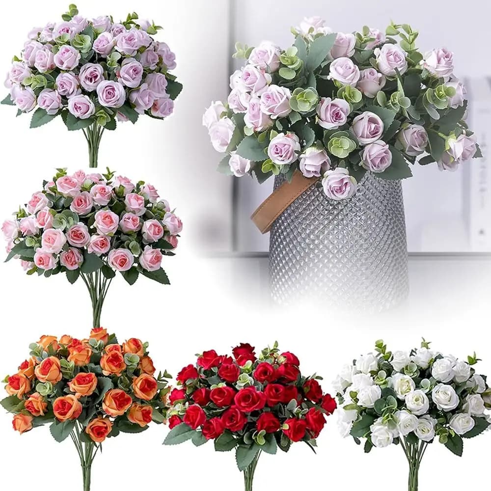 Home Decoration Wedding Ornament Floral Arrangement Artificial Eucalyptus Rose Lifelike Flowers Simulation Plants Leaves