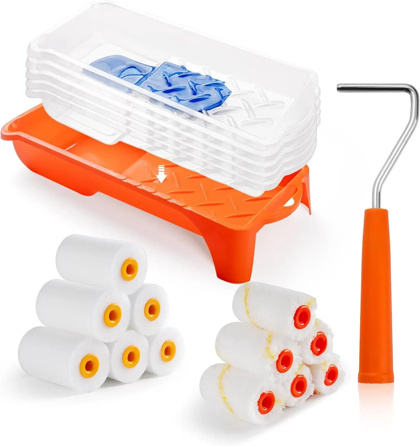 Kit Mini Rulli per Pittura da 19 Pezzi con Rulli in Schiuma e Microfibra, Vassoio per Vernice, Rivestimenti e Telaio per Finiture Lisce su Pareti e