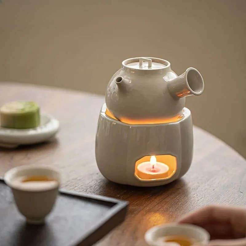 Plant Ash Glaze Candle Tea Warmer Vintage Heating Base Chinese Tea Stove Household Side Handled Teapot Tea Servicies Collection