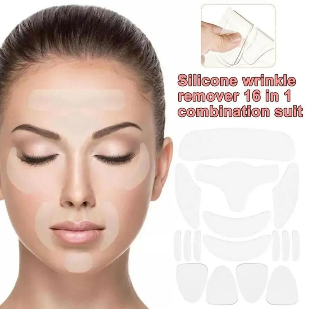 Set di 16 Cerotti in Silicone Riutilizzabili Anti-Rughe per Viso, Collo, Fronte, Occhi e Guance, Strumenti di Bellezza