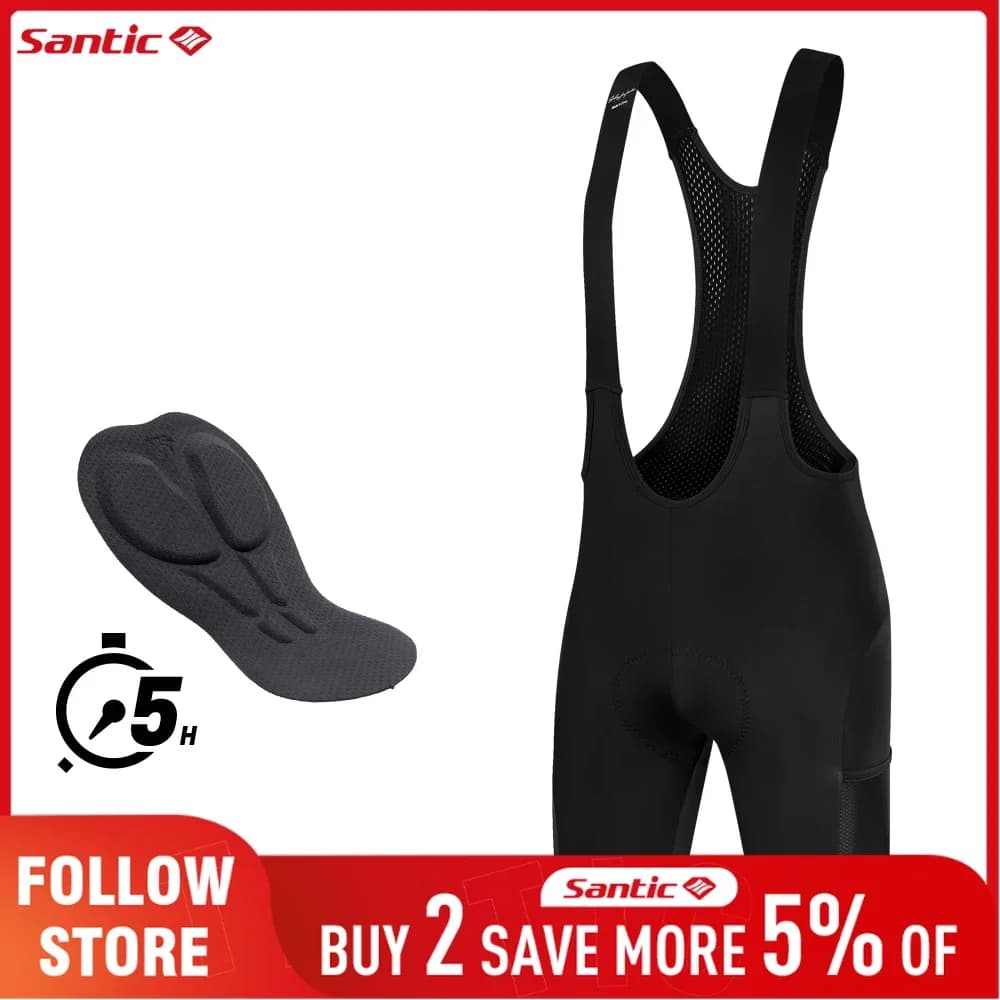 Santic Shorts with Men's Cycling Suspenders Summer Breathable Fast drying 5 hours Short riding pants MTB/road bikes padded shockproof with pockets