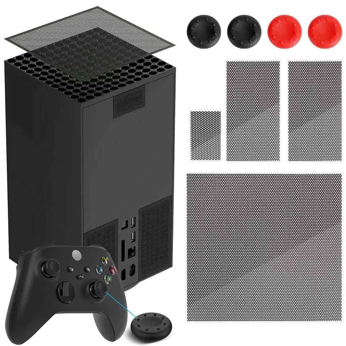 Copertura antipolvere per Xbox Series X, copertura filtro antipolvere Filtro di raffreddamento in rete per accessori console Xbox Series X con 4 cappucci con impugnatura Thump
