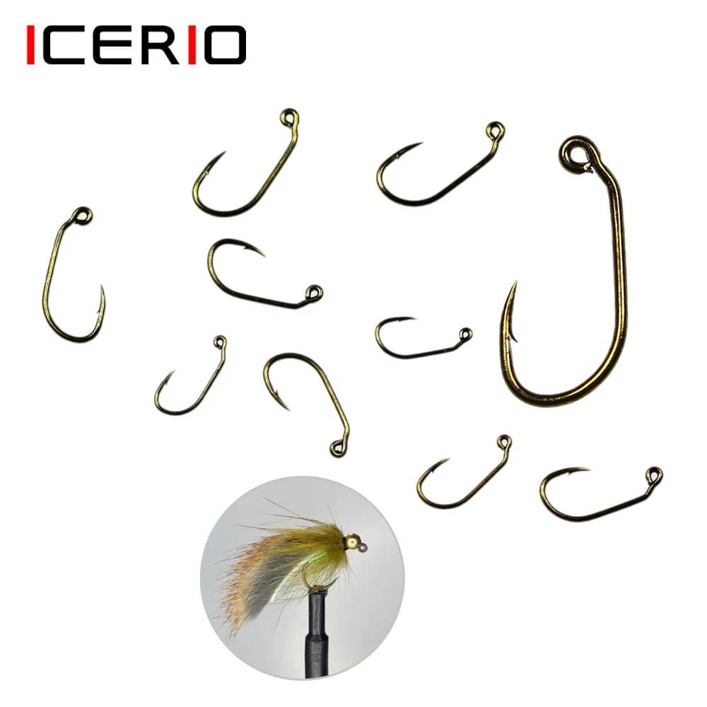 ICERIO 50 pz 10 #12 #14 #16 #60 gradi angolo spinato Fly legatura Jig Hook Bronzed rivestito per Jig Nymph Wet Fly trota esche da pesca