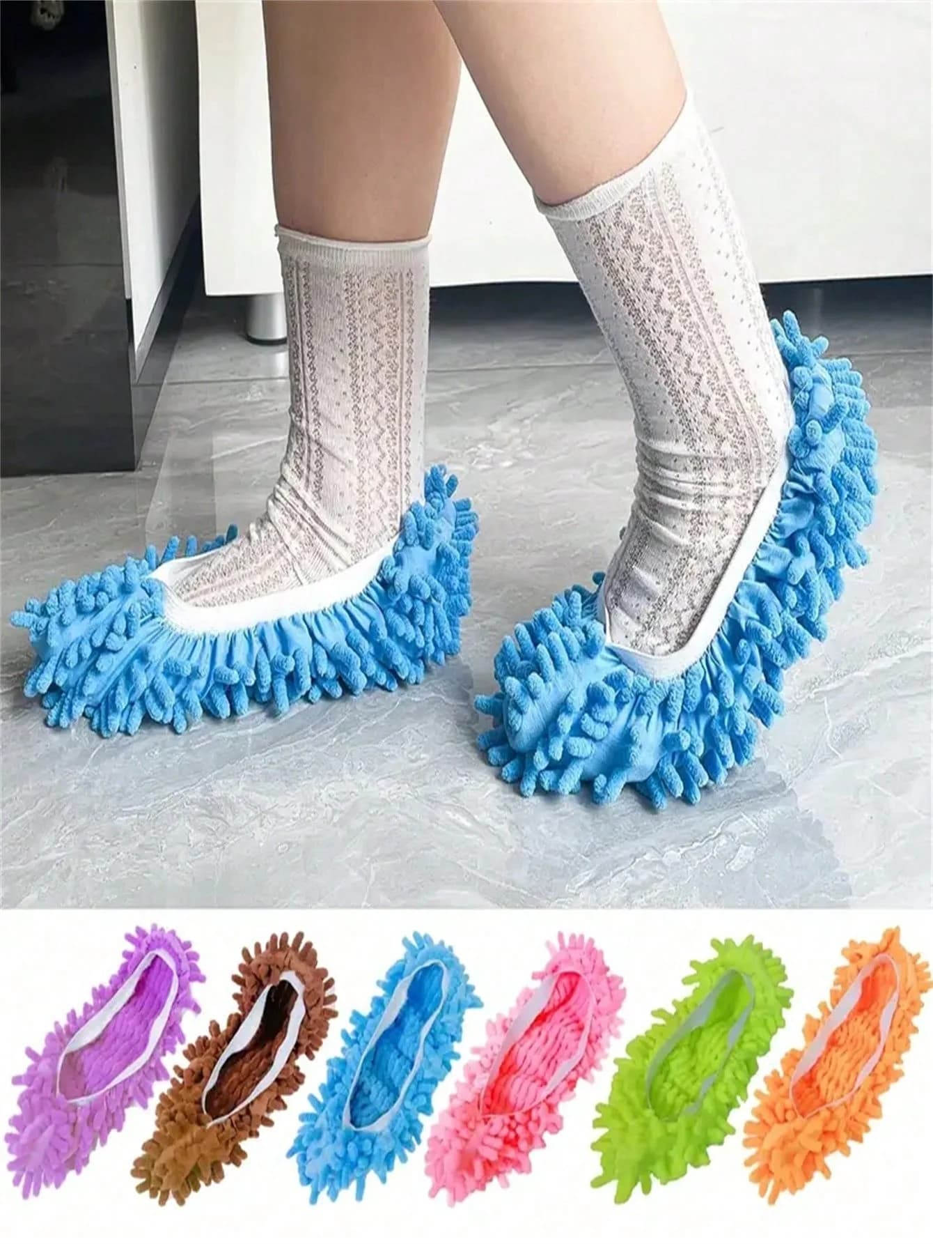 2Pcs Mop Slippers, Soft Washable and Reusable Microfiber Foot Socks, Suitable for Cleaning Dust in Bathrooms