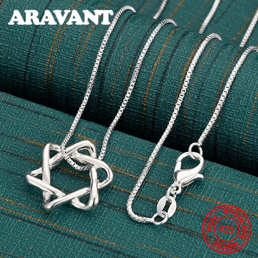 925 Sterling Silver Six-Pointed Star Pendant Necklace Accessories Charming Women Exquisite Fashion Jewelry