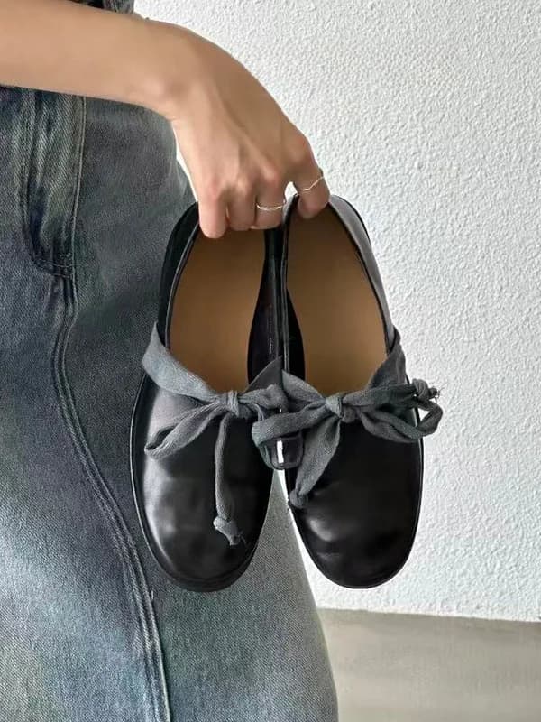 British Retro Style round Head Knot Thick Heel Leather Shoes Women's 2026 New Loafers Spring Season Fashion Single Shoes