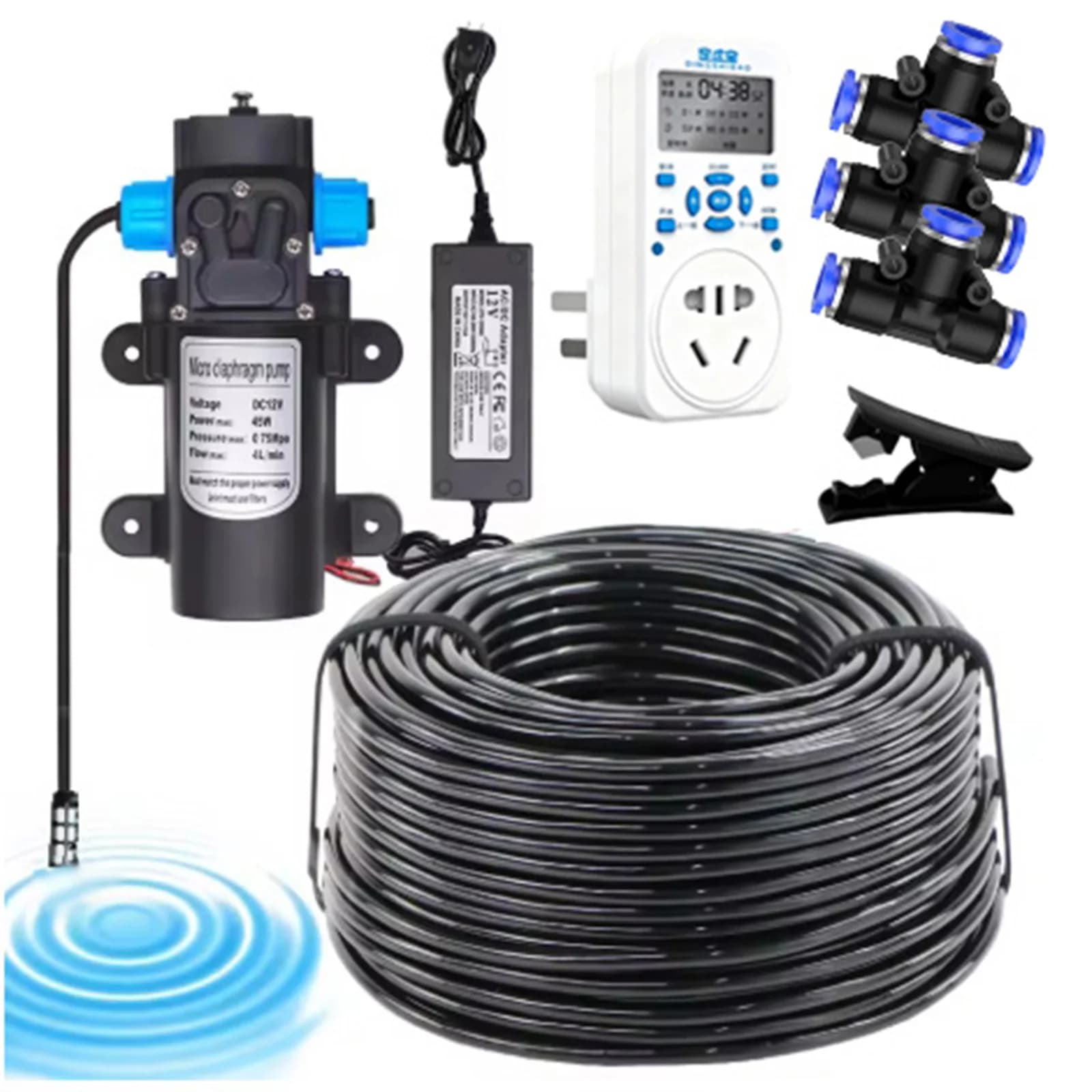 Flexible Bendable Mist Nozzle Sprayer Kit 45/60/100W Self-priming Water Pump PE Hose Garden Backyard Misting Cooling Equipme