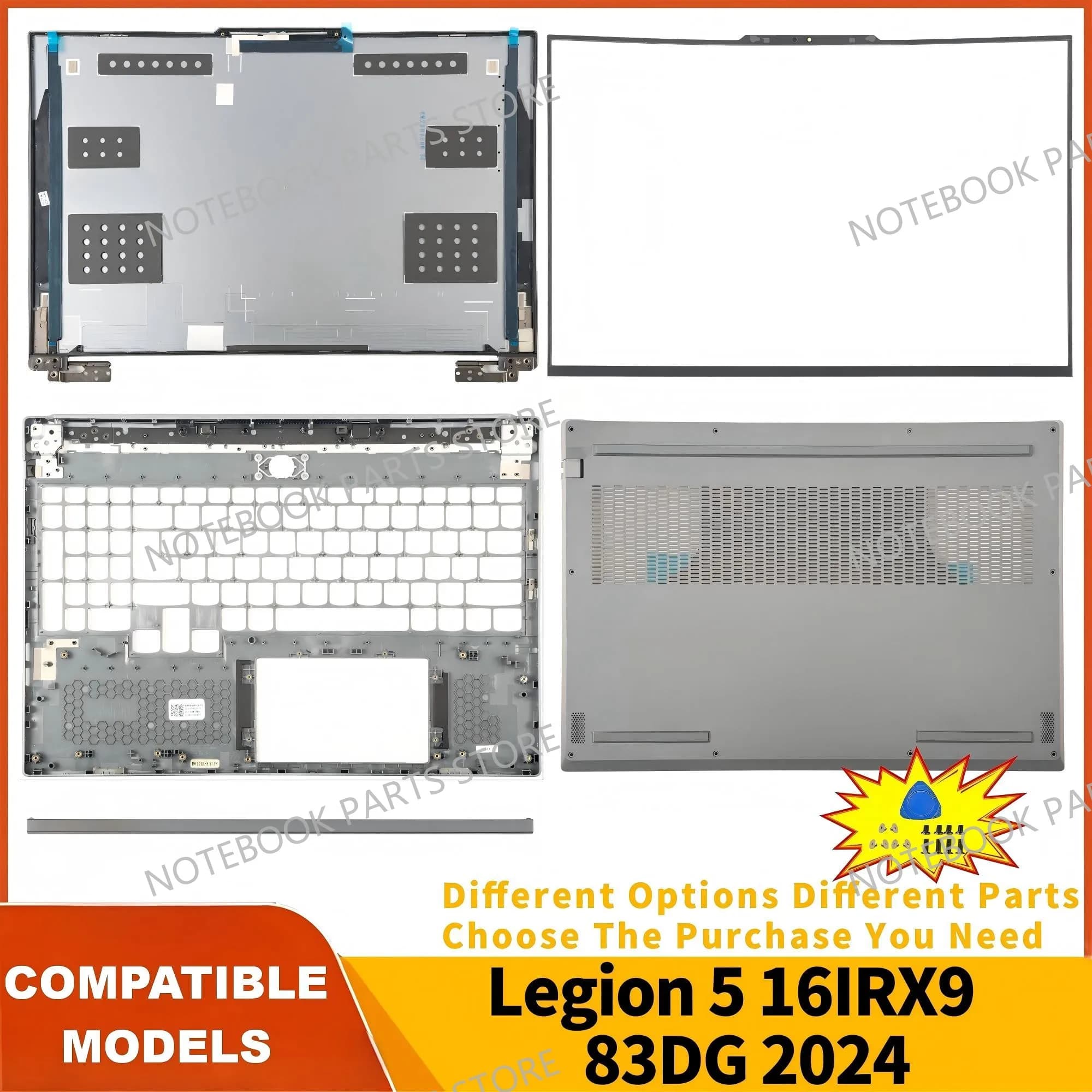 Cover posteriore LCD per Legion 5 16IRX9 83DG 2024 Y7000P IRX9 5CB1M72405, Cornice poggiapolsi 5CB1M72407, Scocca inferiore, Ricambi per notebook