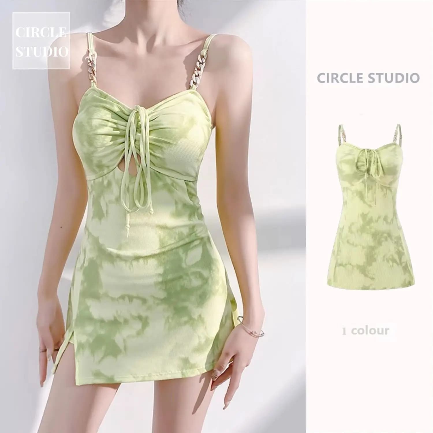 2025 Estate Nuovo piccolo costume da bagno fresco Pantaloni piatti da donna Cinturino Copertura conservativa per la pancia e l'aspetto sottile Costume da bagno verde