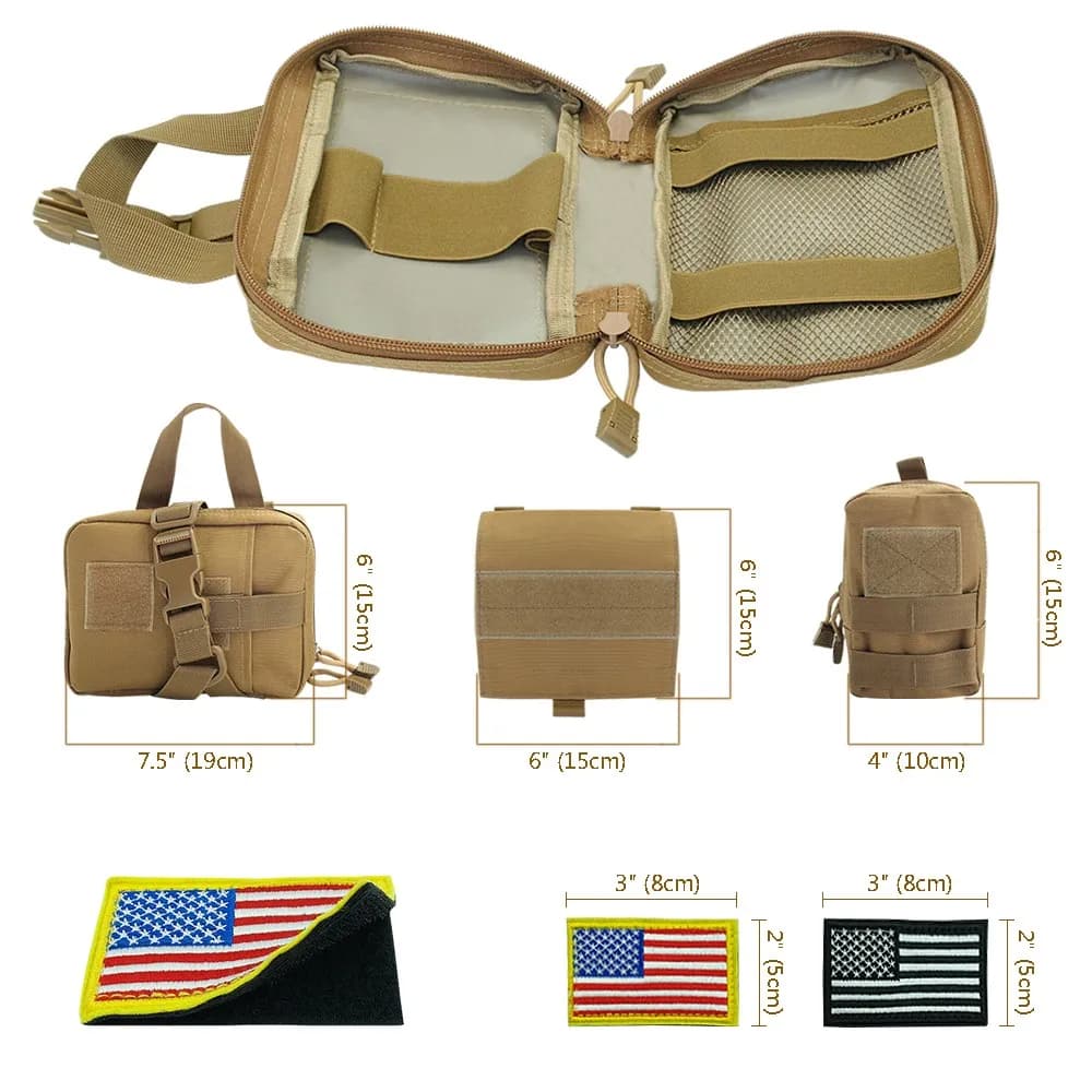 3 Borse Laterali Staccabili per Imbracatura Tattica per Cani, Sacchetti per Gilet Molle + 2 Adesivi con Bandiera Americana