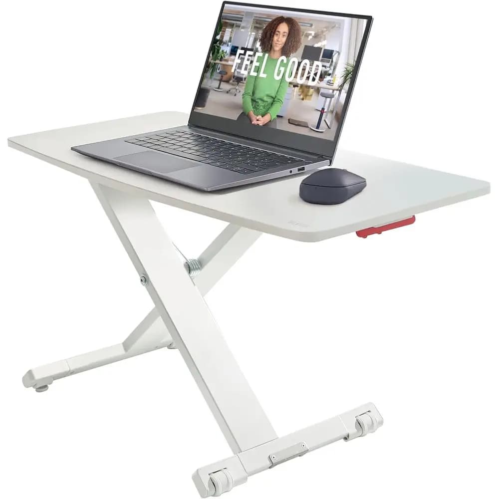 Ergonomic Compact Height-Adjustable Desk Stand for Monitors and Laptops, Space-Saving Design, 700x350 mm, White and Grey