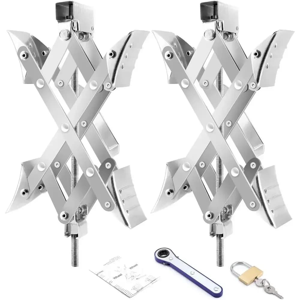 X-Shaped RV Wheel Chock Fit 3.25” to 10.5” Camper Wheel Chock Stabilizer Scissor with Accessories Pair for Travel Trailer, Heavy