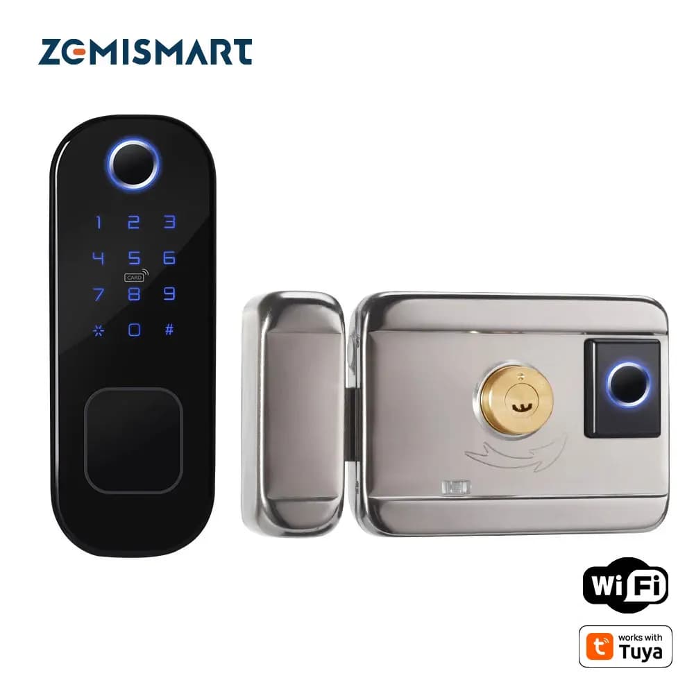 Zemismart WiFi Lock Funziona con Tuya Serratura di sicurezza per impronte digitali a doppio lato Serrature wireless e biometriche Crittografia con chiavi