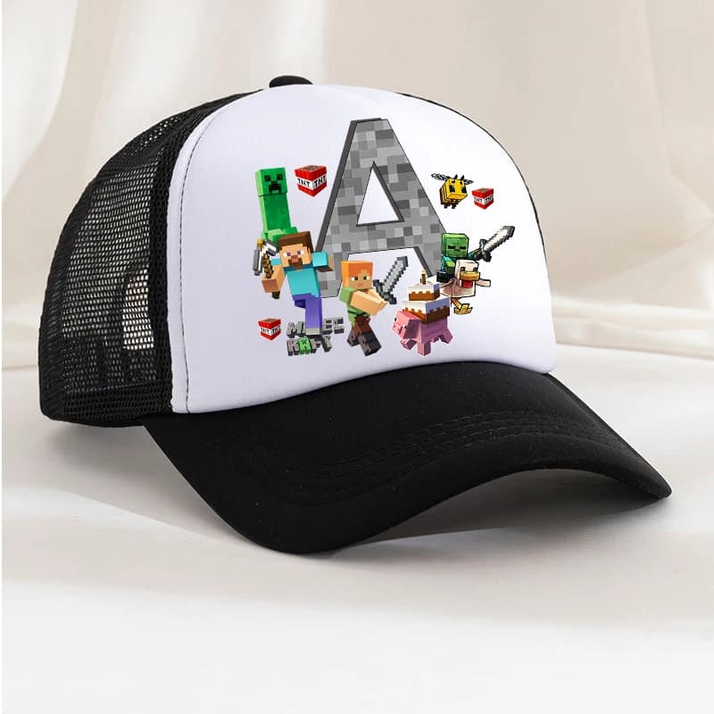 Cappellino da Baseball Minecrafted per Bambini/e, Stampa Cartone Animato Lettere A-Z, Cappello Casual da Esterno per Bambini, Cappello Parasole Estivo da Donna, Regalo Kawaii