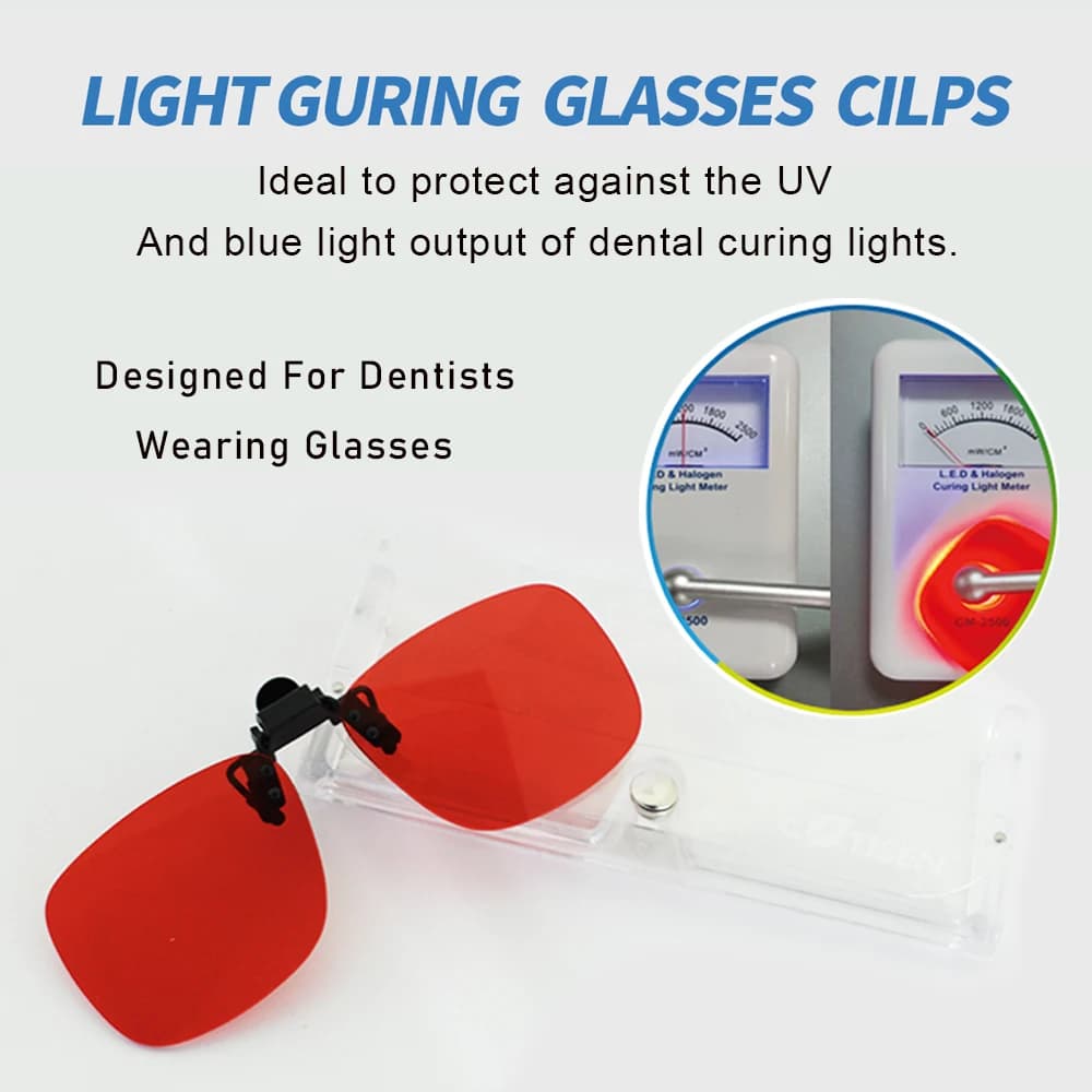 Apparecchiature odontoiatriche occhiali con Clip UV lenti arancioni protezione per gli occhi luce polimerizzante blu occhiali accessori per dentisti tecnico odontotecnico