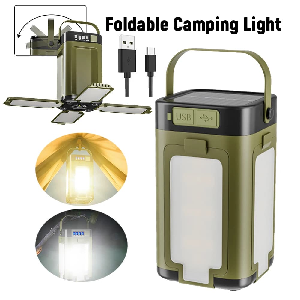 Lampada da Campeggio Pieghevole con Power Bank, Lanterna Ricaricabile Impermeabile, Torcia LED Portatile per Campeggio, Escursionismo e Pesca
