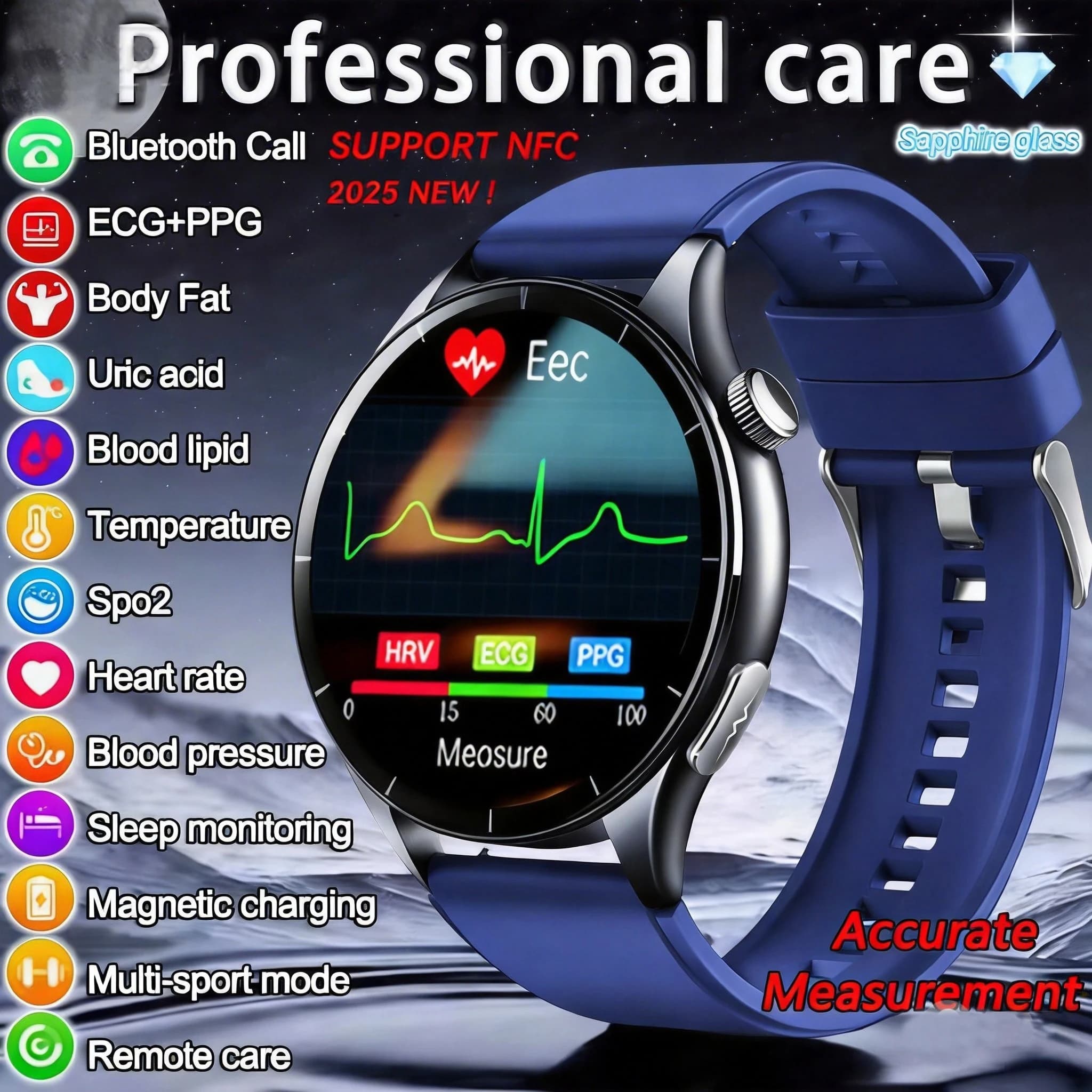 Nuovo Smartwatch 2026 per Analisi della Salute ECG+PPG, Monitoraggio Grasso Corporeo, Acido Urico, Pressione Sanguigna, Frequenza Cardiaca, NFC per Android e iOS